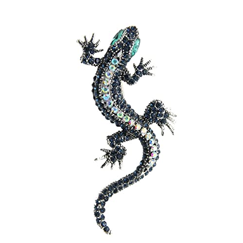 JUNYY Vintage Personalisierte Strasssteine ​​Eidechse Gecko Brosche Anstecknadeln Tier Corsage Für Männer Frauen (Blau) von JUNYY
