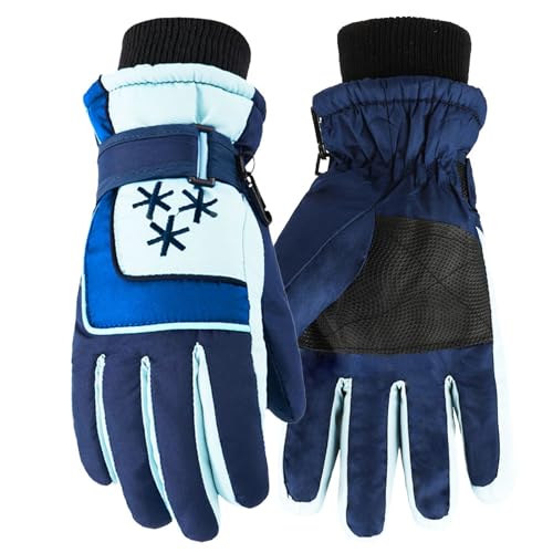 Kinder Winter Skihandschuhe Wasserdicht Snowboard Handschuhe Anti-Rutsch Plüsch Gefüttert Warm Thermo-Handschuhe für Mädchen Jungen 7-15 Jahre alt (Blau) von JUPSK