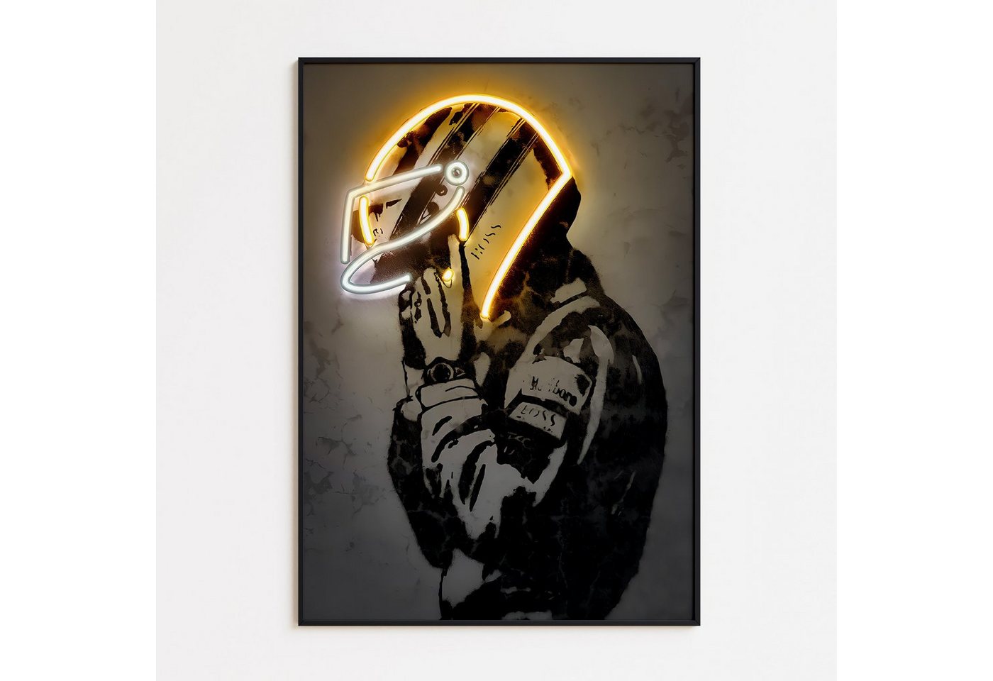 JUSTGOODMOOD Poster Premium ® Formel 1 Rennfahrer Gelb Neon Helm Poster · ohne Rahmen von JUSTGOODMOOD