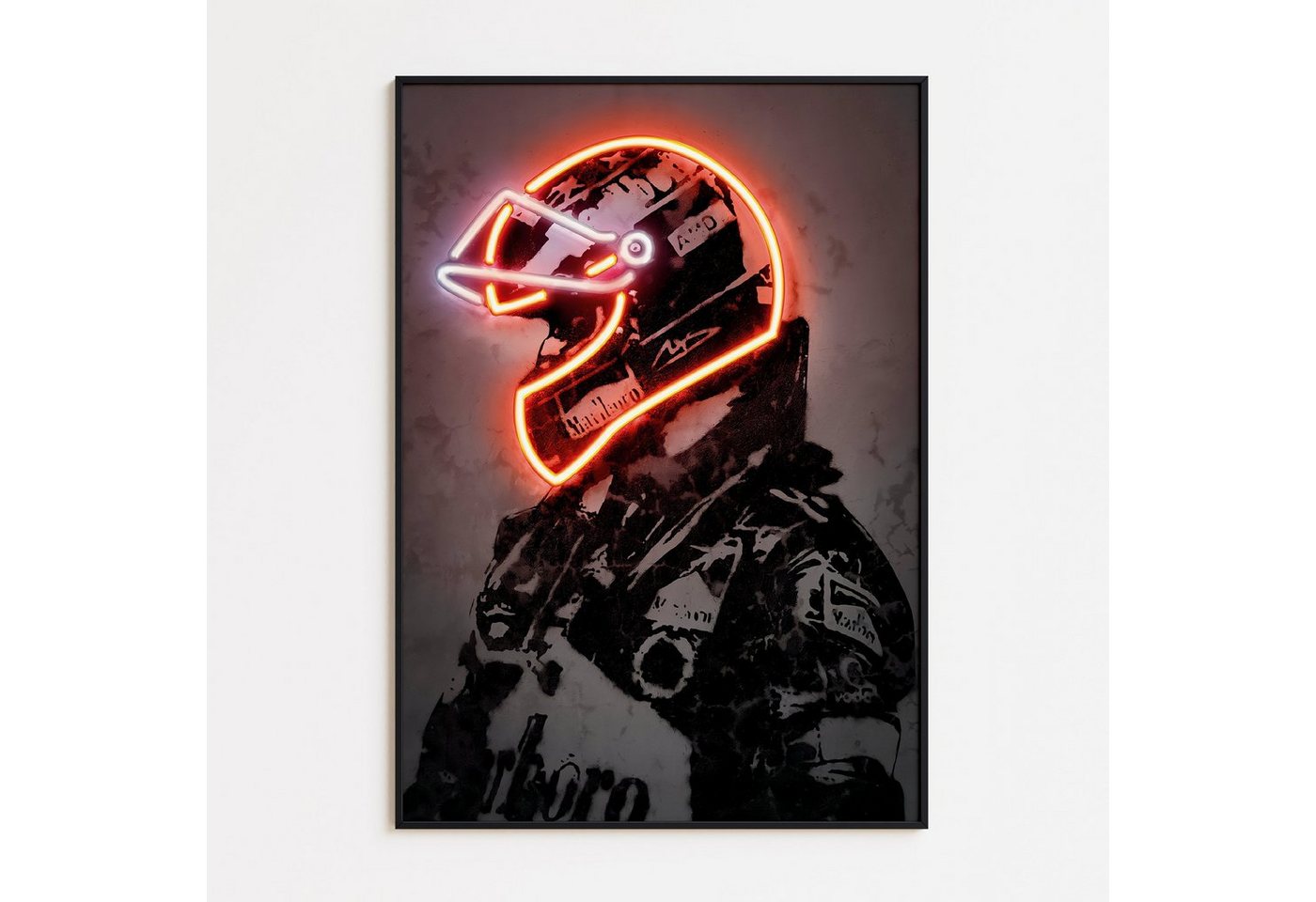 JUSTGOODMOOD Poster Premium ® Formel 1 Rennfahrer Rot Neon Helm Poster · ohne Rahmen von JUSTGOODMOOD