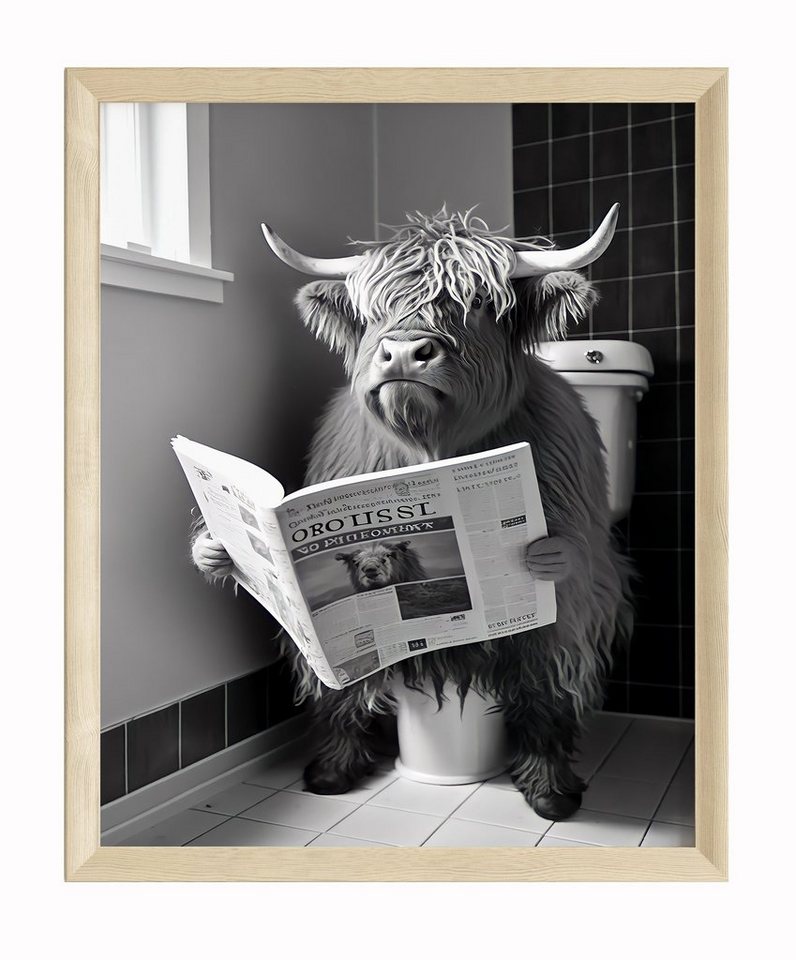 JUSTGOODMOOD Poster Premium ® Kuh Toilette Zeitung Poster · Lustig WC · ohne Rahmen von JUSTGOODMOOD