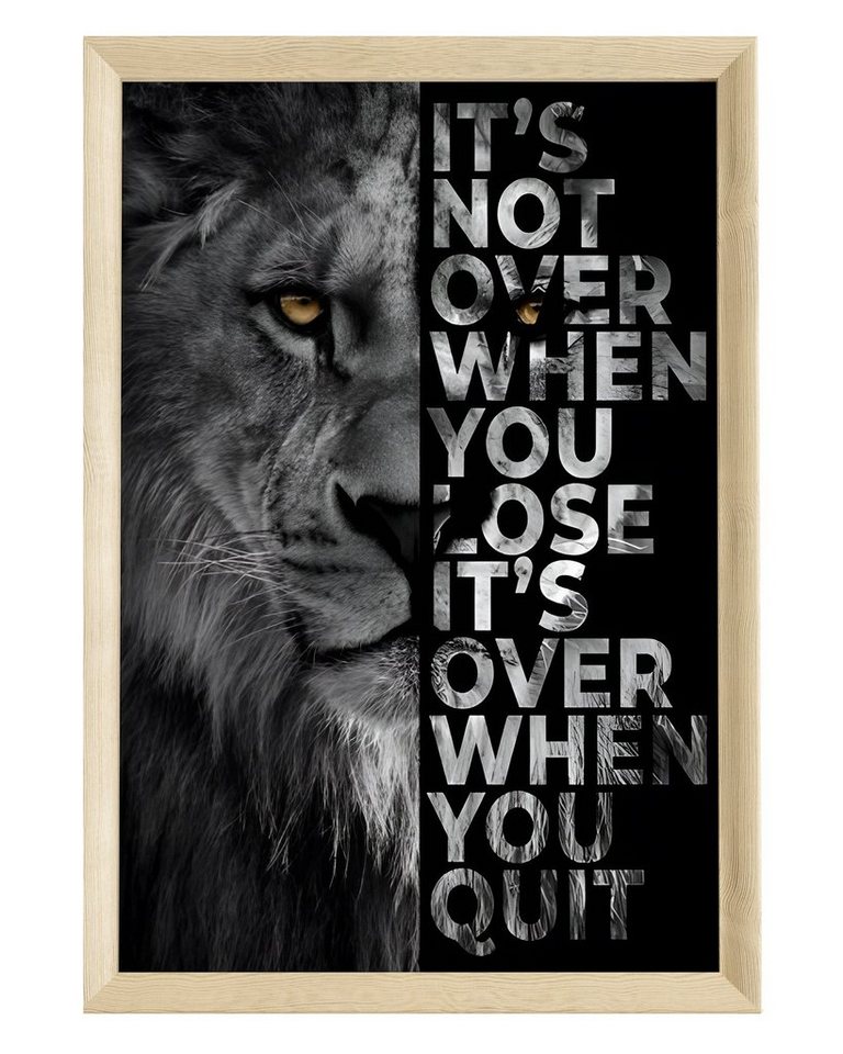 JUSTGOODMOOD Poster Premium ® Never Give Up · Löwe · Zitat · Motivation · ohne Rahmen von JUSTGOODMOOD
