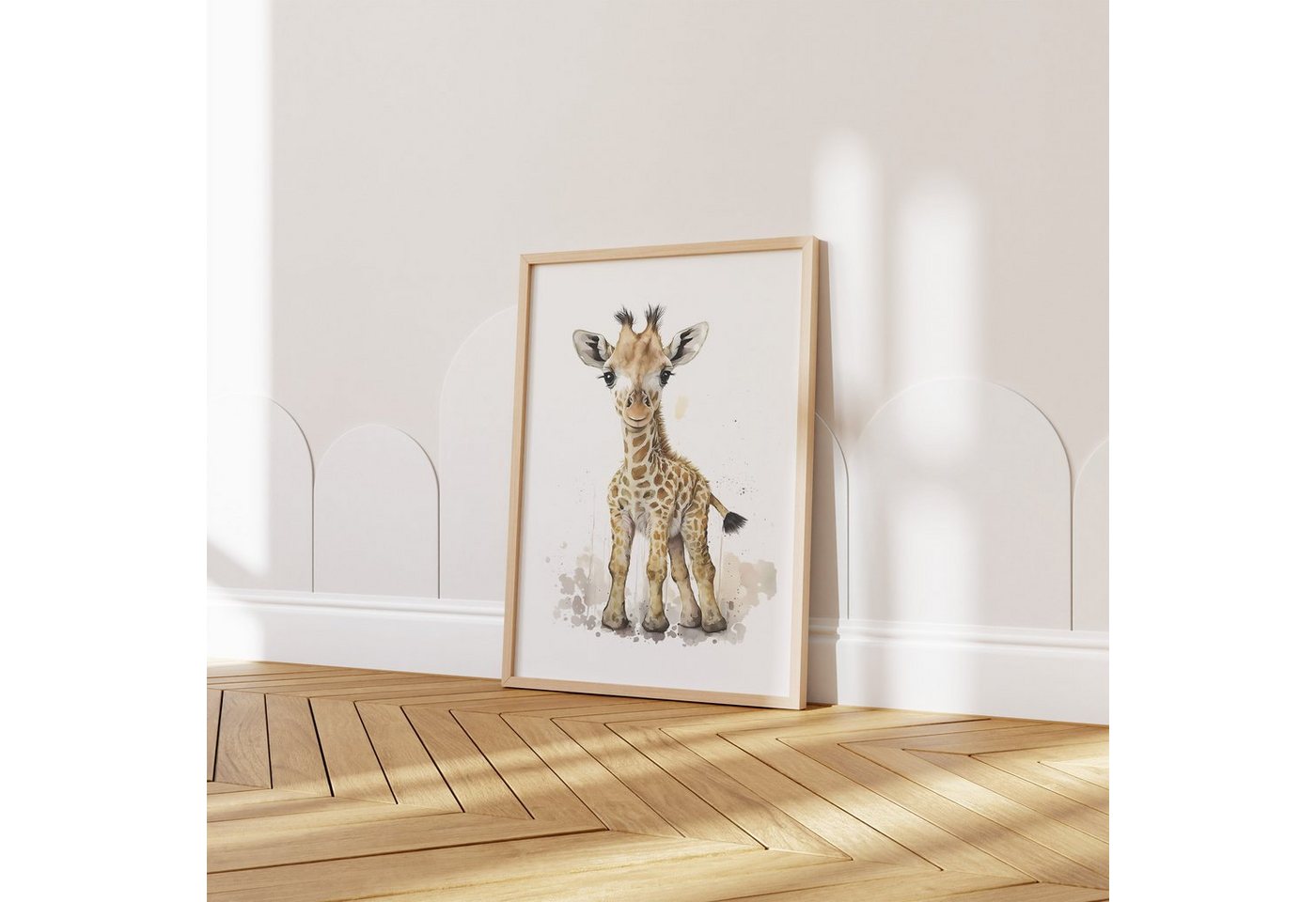 JUSTGOODMOOD Poster Premium ® Safari Tiere Wald Dschungel Löwe Zebra Aquarell ohne Rahmen, Giraffe von JUSTGOODMOOD