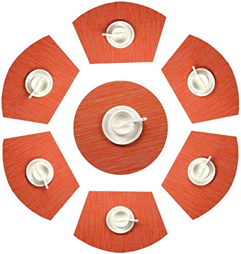 JWCN Tischsets für runde Tische Set mit 7 Tischsets aus gewebtem Vinylkeil mit Herzstück Runde Tischmatte Hitzebeständiges Wischtuch Clean Green-Orange Uptodate von JWCN