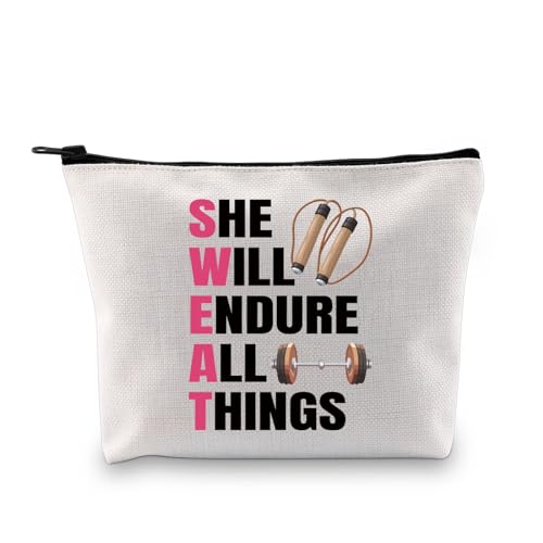 JXGZSO Make-up-Tasche mit Aufschrift "She Will Endure All Things", motivierendes Zitat, Geschenk, Fitness-Coach, Survival-Kit, Sie wird alle Dinge ertragen von JXGZSO