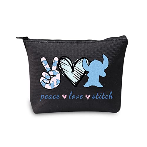JXGZSO Stitch Love Gift Hawaiian Bags Party Peace Love Stitch Kosmetiktasche mit Reißverschluss Ohana Make-up-Tasche, Peace Love Stitch Black, von JXGZSO