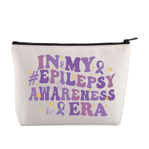 JYTAPP Kosmetiktasche für Epilepsie-Bewusstsein in meiner Epilepsie-Bewusstseins-Ära, violettes Band, Geschenke für Epilepsie-Krieger, Beige, Small, modisch von JYTAPP