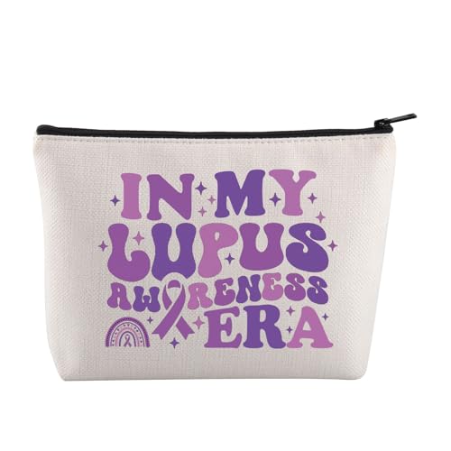 JYTAPP Lupus Bewusstseins-Make-up-Tasche in meinem Lupus-Bewusstseins-Ohr, violettes Band, Krebs-Bewusstseinsgeschenk für Lupus-Krieger, Beige, Small, modisch von JYTAPP