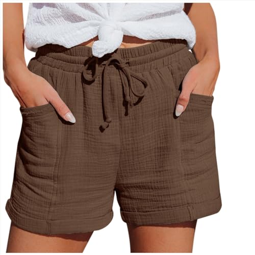 Damen Kurze Hosen Sommer Leicht Kurze Leinenhose Musselin Shorts Musselin Elegant Freizeit Jogginghose Sommerhose Sommer Casual Lockere Freizeithose Musselin Hose von Jabidoos