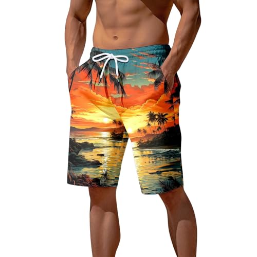 Herren Kurze Hosen - Sommer Hawaii Strand Shorts, Druck Boardshort Freizeit Shorts mit Netzfutter Tunnelzug Taschen Sommerhose von Jabidoos