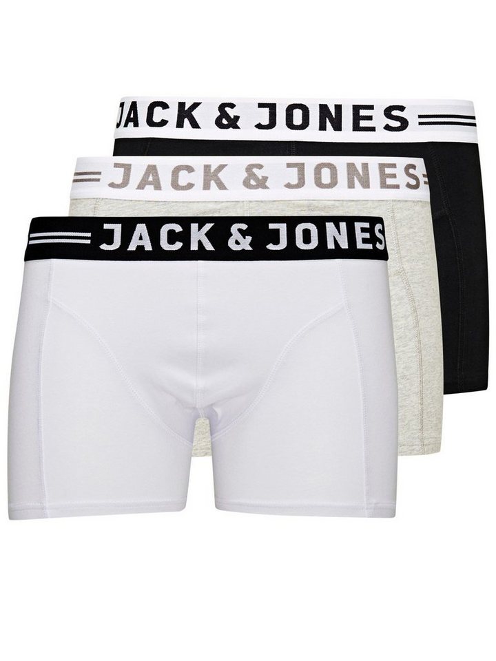 Jack & Jones Boxershorts Set 3er Pack Sense Trunks Boxershorts Stretch Unterhose (3-St) 3612 in Weiß-Grau-Schwarz von Jack & Jones