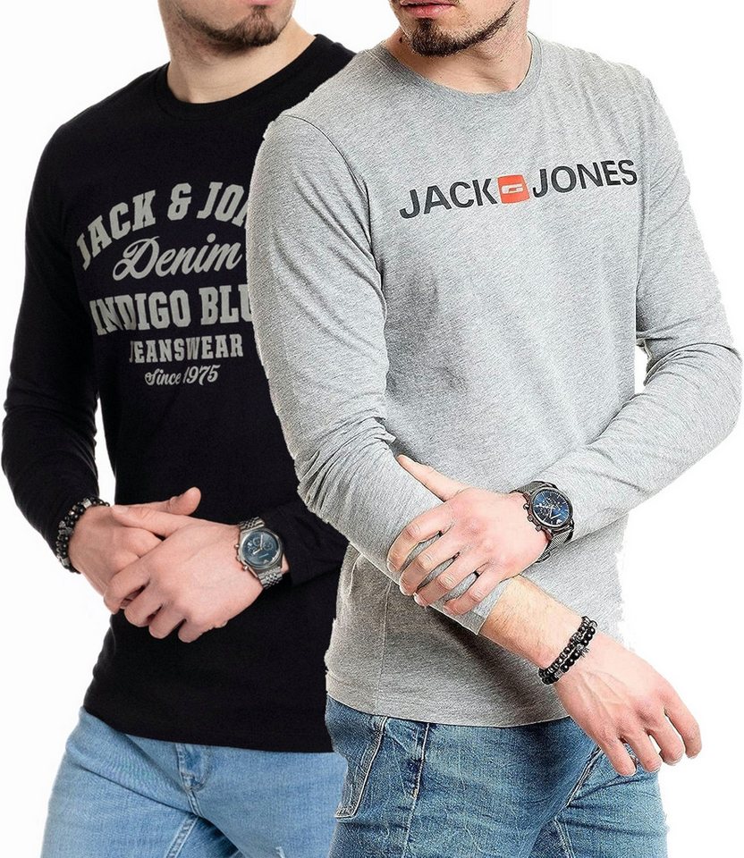 Jack & Jones Langarmshirt (Spar-Set, 2er-Pack) basic Regular Shirt mit Printdruck im 2er Set von Jack & Jones