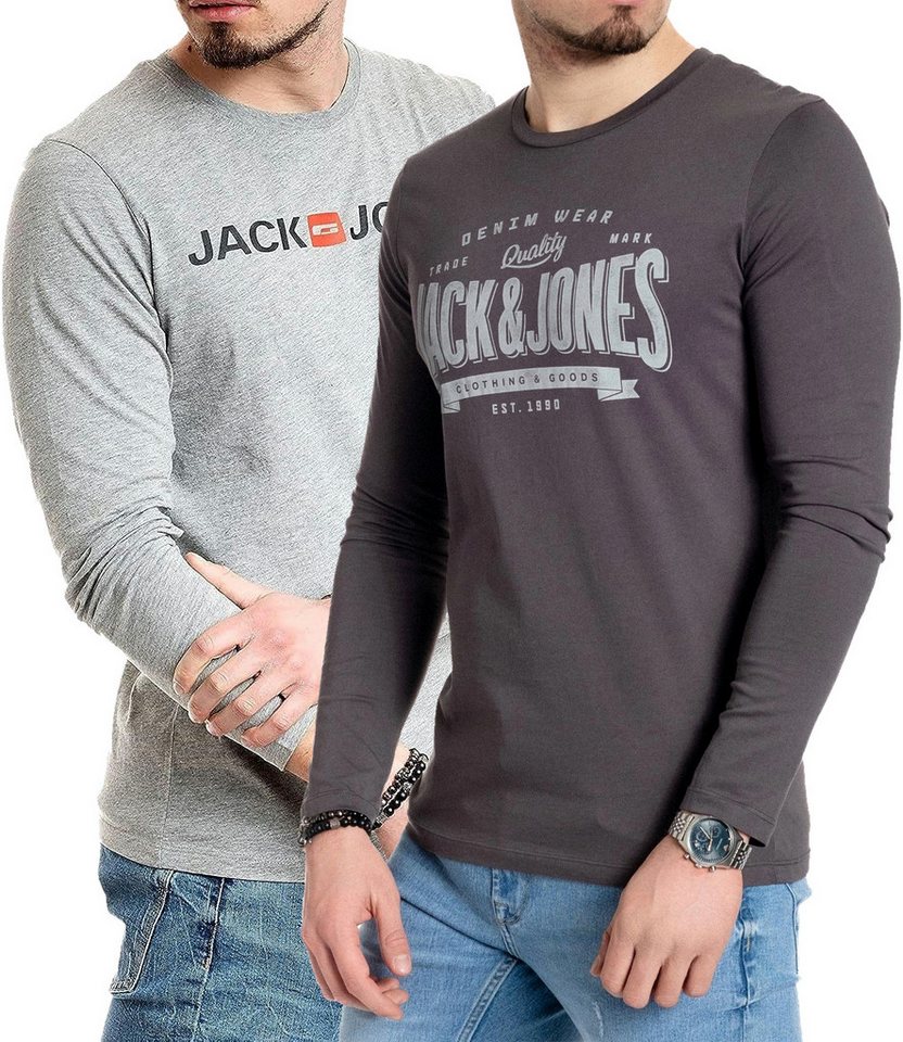 Jack & Jones Langarmshirt (Spar-Set, 2er-Pack) basic Regular Shirt mit Printdruck im 2er Set von Jack & Jones