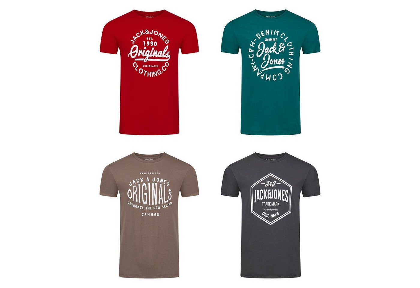 Jack & Jones T-Shirt Herren Logoprintshirt JJLINO Regualar Fit (4-tlg) Kurzarm Tee Shirt mit Rundhalsausschnitt aus 100% Baumwolle von Jack & Jones