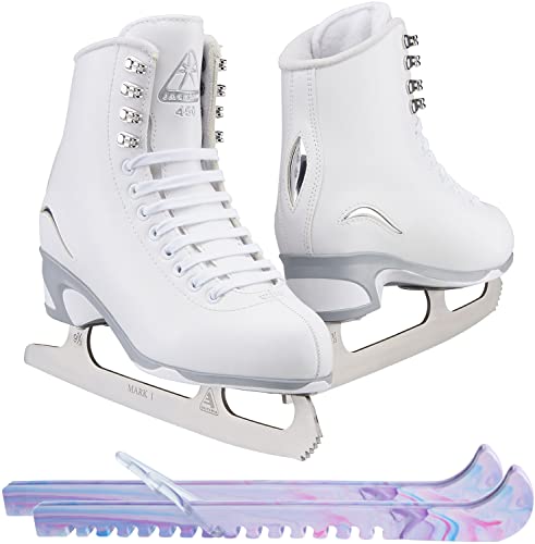 Jackson Ultima Weiße Eiskunstlaufschuhe für Damen/Erwachsene, 11 Bündel mit Guardog Berry Blend Swirlz Skate Guards von Jackson Ultima