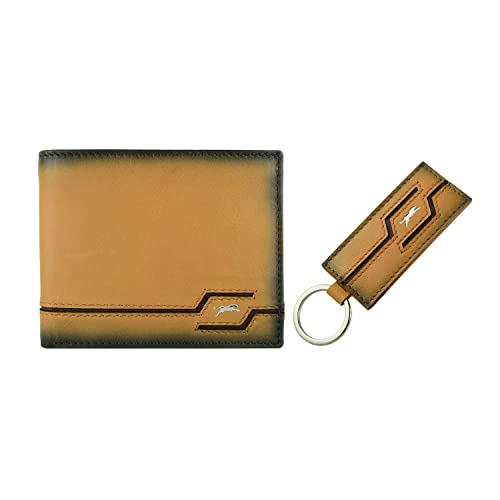 JAGUAR Geschenkbox Herren Geldbörse mit Geldbörse und Schlüsselanhänger aus echtem Leder, Senf 11, Minimalistisch von Jaguar