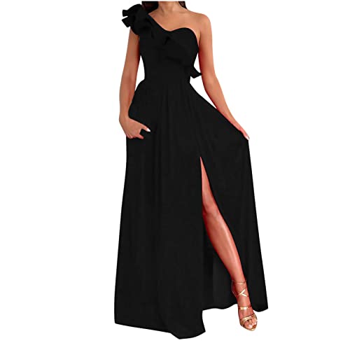 Jaihank Abendkleid Damen Kleider Elegantes Einfarbiges Cocktailkleid Ärmelloses Ballkleid mit V-Ausschnitt Sexy Spitzennähten Partykleid Kleid in A-Linie Swingkleid mit Schlitz Bodenlanges Maxikleid von Jaihank