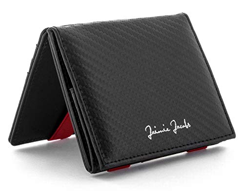 Jaimie Jacobs Flap Boy Das Original Magic Wallet mit Münzfach RFID-Schutz Magischer Geldbeutel Portmonaie mit Kleingeldfach Herren echtes Leder (Carbon mit Rot) von Jaimie Jacobs