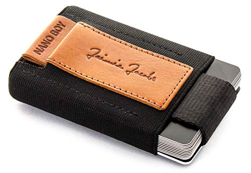 Jaimie Jacobs Nano Boy Mini Wallet, Mini Geldbörse aus Textil, Kleiner Geldbeutel, Slim Wallet mit Zugband Kartenhalter, Mini-Portmonee, Kartenetui für Herren und Damen (Cognac) von Jaimie Jacobs