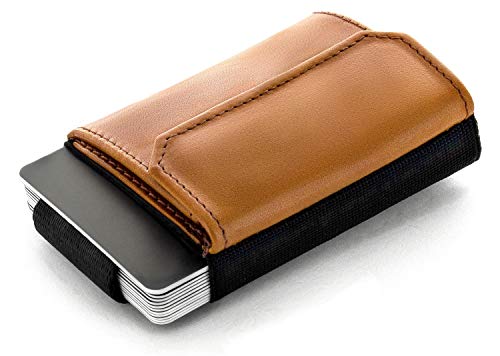 Jaimie Jacobs Minimalist Wallet Nano Boy Pocket Mini Geldbörse aus Textil mit Zugband schmaler Kartenhalter für Herren und Damen (Cognac) von Jaimie Jacobs
