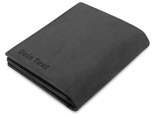 Jaimie Jacobs SLIMSTAR großes Münzfach mit Gravur dünne Geldbörse Leder Slim Wallet Hochformat Herren (Büffelleder Schwarz) von Jaimie Jacobs