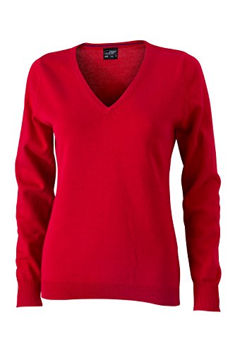 James & Nicholson Damen V-Neck Pullover, Rot (Red), 32 (Herstellergröße: XS) von James & Nicholson