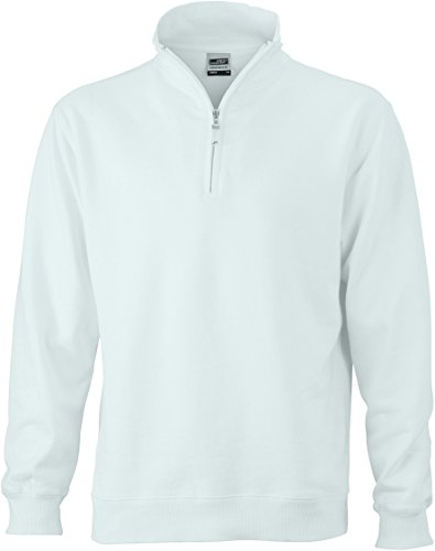 James & Nicholson Herren Round-Neck Zip Sweatshirt, Weiß (White), X-Large von James & Nicholson