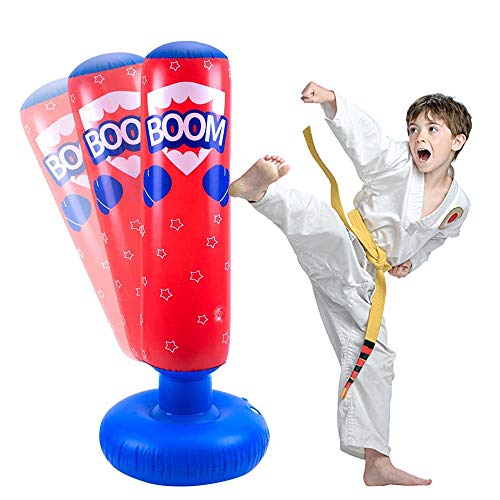 JanTeelGO Boxsack Kinder 120 cm, Standboxsack für Sofortiges Zurückprallen zum Üben von Kickboxen, Karate, Taekwondo, um Pent Up Energy zu entlasten (Rot-E, 120cm) von JANTEELGO
