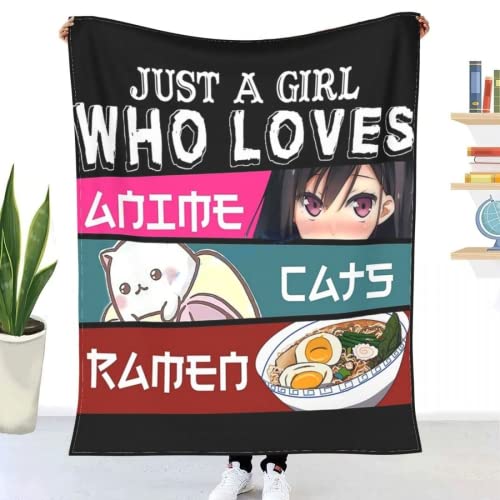 Jane Aigle Just A Girl Who Loves Anime Cats Ramen Throw Blanket Winterflanell Tagesdecken, Bettlaken, Decken Auf Autos Und Sofas von Jane Aigle