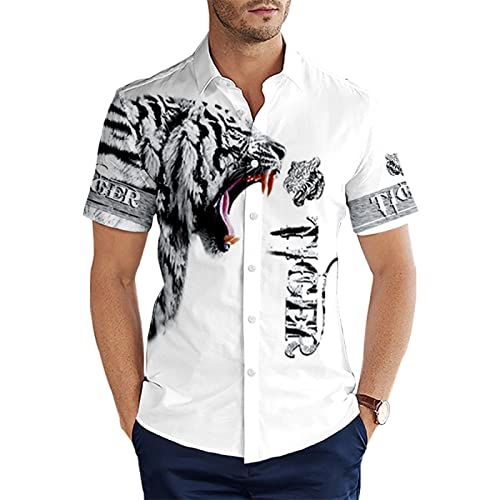 Jane Aigle Sommer Kurzarm Shirts Tier Tiger Muster 3D All Over Bedrucktes Hawaii Hemd Herren Casual Beach Shirt von Jane Aigle