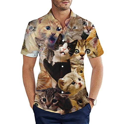 Jane Aigle Summer Short Sleeve Shirts Funny Cats Camo Collage Pattern 3D All Over Printed Hawaiian Shirt Mens Casual Shirt von Jane Aigle