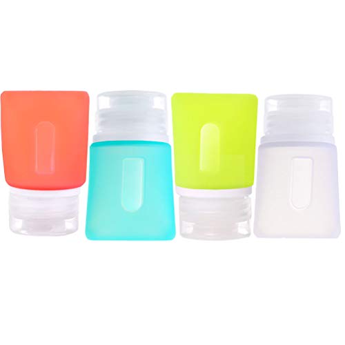 JasCherry Mini Silikon Reiseflaschen Set mit Tasche de Speichern - 4 Stück Reisen Flaschen für Shampoo/Spülung/Duschgel/Cremes - BPA-frei und TSA genehmigt, Kein Auslaufen （37ml） von JasCherry
