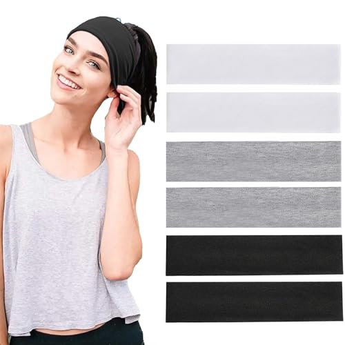 6 Stück Haarband,Yoga Headbands,Schwarz Weiß Grau Yoga HeadbandsStretchy,Cotton Kopf Bande,Sport Stirnband Damen,Tennis Kopfband,Weich und rutschfest,für Sport,Yoga, Fitness, Laufen,Workout von Jasminum