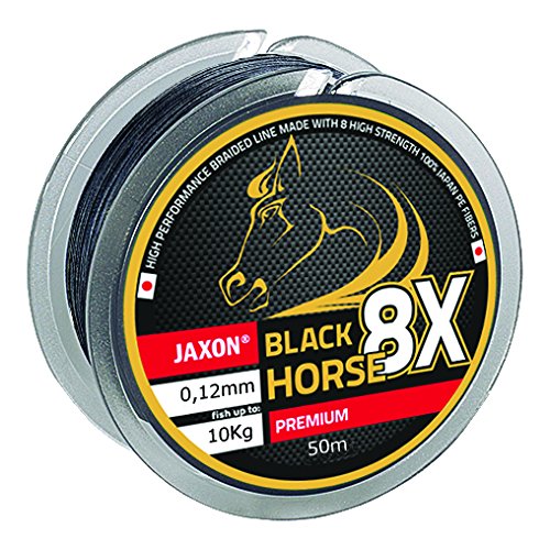 Jaxon Geflochtene Schnur Black Horse Premium 50m Angelschnur 8-Fach (0,096€/m) (0,12mm / 10kg) von Jaxon