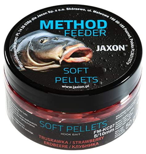 Jaxon Soft weiche Pellets 8/10mm 50g für Method Feeder Methode Karpfenangeln Karpfenfischen Grundfutter (Erdbeere/FM-KC07) von Jaxon