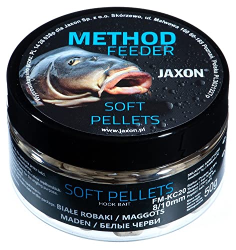 Jaxon Soft weiche Pellets 8/10mm 50g für Method Feeder Methode Karpfenangeln Karpfenfischen Grundfutter (Maden/FM-KC20) von Jaxon