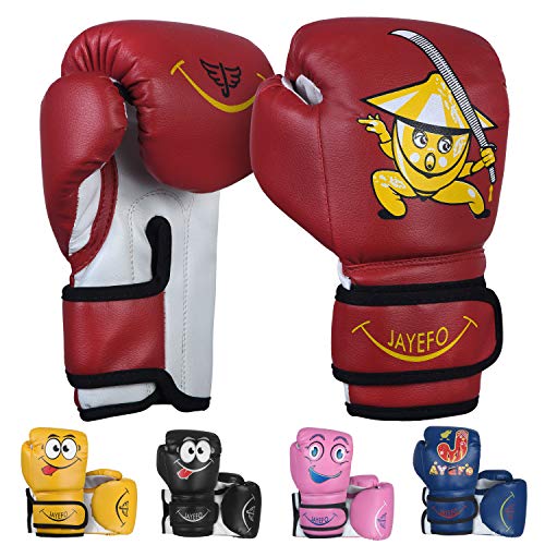 Jayefo Boxhandschuhe für Kinder und Kinder – Jugend-Boxhandschuhe zum Boxen, Kickboxen, Muay Thai und MMA – Anfänger-Handschuhe für schwere Boxen, Boxsack, 170 g, Rot von Jayefo