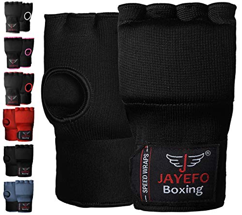 Jayefo Gepolsterte Innenhandschuhe zum Boxen - Elastische Handbandagen mit Trainingsgel - Schnellboxbandagen und Bandagen für - Handgelenkschoner Handbandagen Kuckle Paar - L/XL - Schwarz von Jayefo