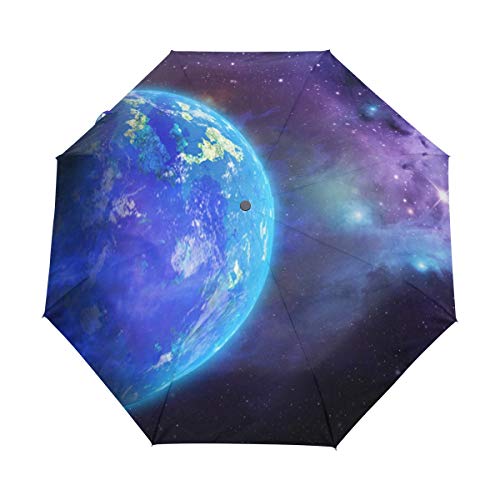 Jeansame Earth Planeten Sterne Universum Weltall Galaxie Faltbarer kompakter Regenschirm Automatischer Sonne Regen Regenschirme für Damen Herren Kinder Jungen Mädchen von Jeansame