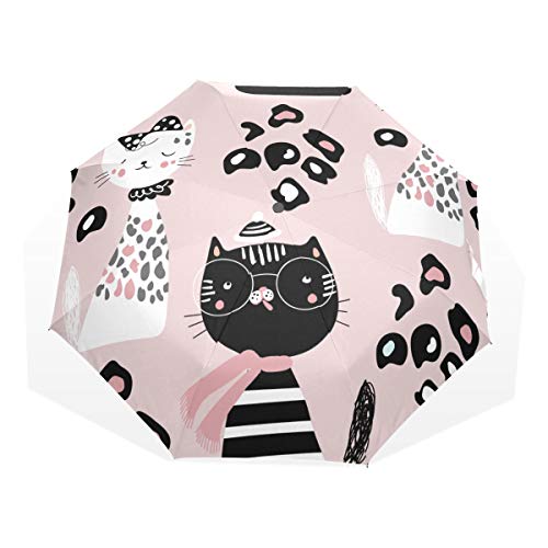 Jeansame Faltbarer Regenschirm mit Katzen-Motiv, niedlicher rosa Cartoon-Motiv, manueller Sonnenschirm, kompakter Regenschirm für Damen, Herren, Kinder, Jungen und Mädchen von Jeansame