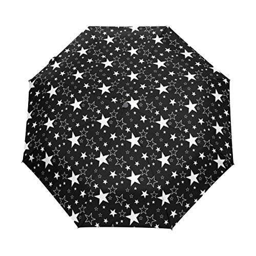 Jeansame Faltbarer Regenschirm mit Sternen, Universum, Galaxie, schwarz, kompakt, automatisch, für Damen, Herren, Kinder, Jungen und Mädchen von Jeansame