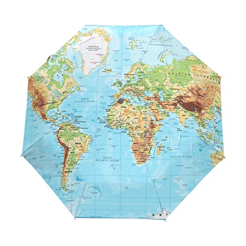 Jeansame Faltbarer Regenschirm mit Weltkarte im Vintage-Stil, für Damen, Herren, Kinder, Jungen und Mädchen von Jeansame