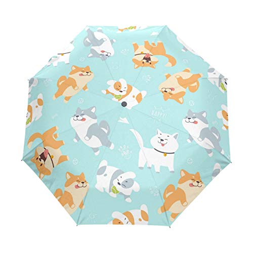 Jeansame Faltbarer Regenschirm mit niedlichem Hundemotiv, kompakt, automatisch, Regenschirme für Damen, Herren, Kinder, Jungen und Mädchen von Jeansame
