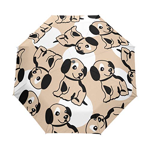 Jeansame Faltbarer Regenschirm mit niedlichem Vintage-Design für Hunde und Welpen, kompakt, automatisch, für Damen, Herren, Kinder, Jungen und Mädchen von Jeansame
