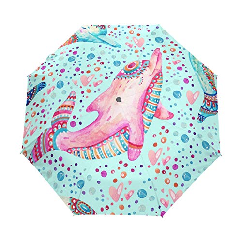 Jeansame Faltbarer kompakter Regenschirm mit Delfin-, Ozean-, Meer- und Meer-, Punktemuster, automatisch, für Damen, Herren, Kinder, Jungen und Mädchen von Jeansame