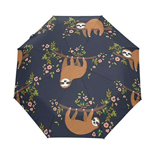 Jeansame Faltbarer kompakter Regenschirm mit niedlichem Faultier-Motiv, automatische Sonne, Regen, Regenschirme für Damen und Herren von Jeansame
