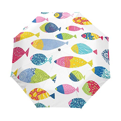 Jeansame Fisch-Regenschirm für Damen, Herren, Jungen, Mädchen, abstraktes Ozean, Regenbogen-Regenschirm, automatischer Regenschirm von Jeansame