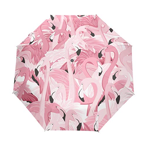 Jeansame Flamingo Regenschirm mit Vogel-Motiv, zusammenklappbar, kompakt, für Damen, Herren, Jungen, Mädchen von Jeansame