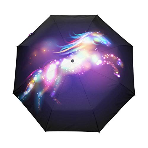 Jeansame Galaxie-Regenschirm, Motiv: Pferd, Sterne, Universum, zusammenklappbar, kompakter Regenschirm für Damen, Herren, Kinder, Jungen und Mädchen von Jeansame