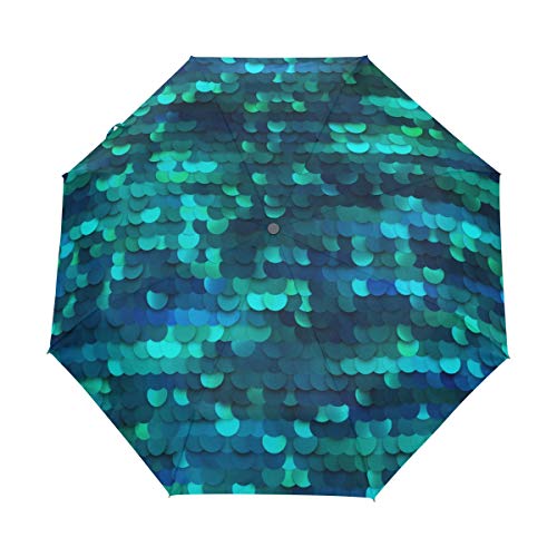 Jeansame Meerjungfrauen-Regenschirm mit Sternen, zusammenfaltbar, kompakt, automatischer Regenschirm, für Damen, Herren, Kid, Jungen, Mädchen von Jeansame